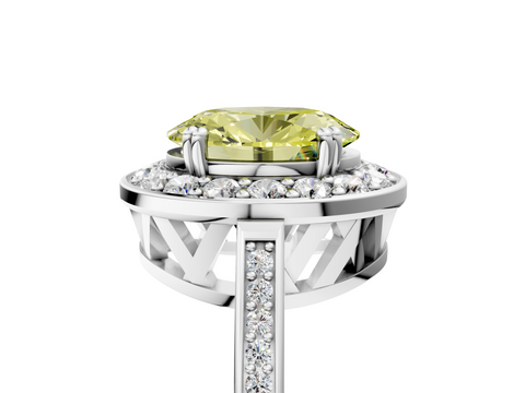 White gold Fancy Yellow Oval  Halo Diamond Ring with Split Shank and Four-Prong Setting_49