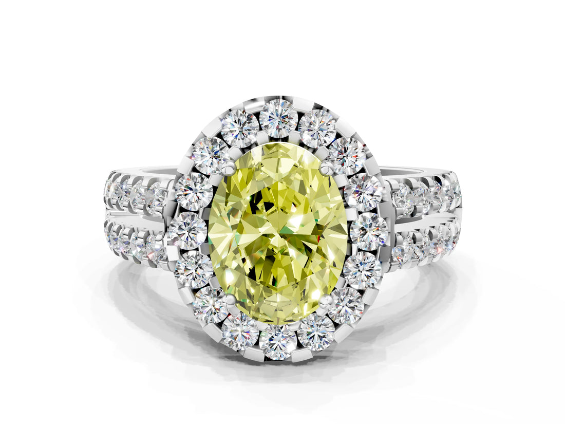 White gold Fancy Yellow Oval  Halo Diamond Split Shank Engagement Ring with Prong Setting_39