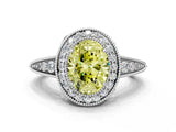 White gold Fancy Yellow Oval  Halo Diamond Split Shank Ring with Milgrain Detail_49