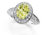 White gold Fancy Yellow Oval  Halo Diamond Split Shank Ring with Milgrain Detail_50