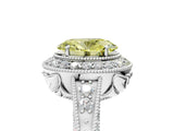 White gold Fancy Yellow Oval  Halo Diamond Split Shank Ring with Milgrain Detail_54