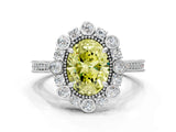 White gold Fancy Yellow Oval  Halo Milgrain Pave Diamond Ring with Four-Prong Setting 1