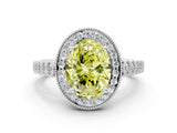 White gold Fancy Yellow Oval  Halo Milgrain Solitaire with Bezel Set Side Stones and Pave Band_68