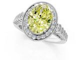 White gold Fancy Yellow Oval  Halo Milgrain Solitaire with Bezel Set Side Stones and Pave Band_69