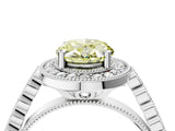 White gold Fancy Yellow Oval  Halo Milgrain Solitaire with Bezel Set Side Stones and Pave Band_72