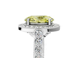 White gold Fancy Yellow Oval  Halo Milgrain Solitaire with Bezel Set Side Stones and Pave Band_73