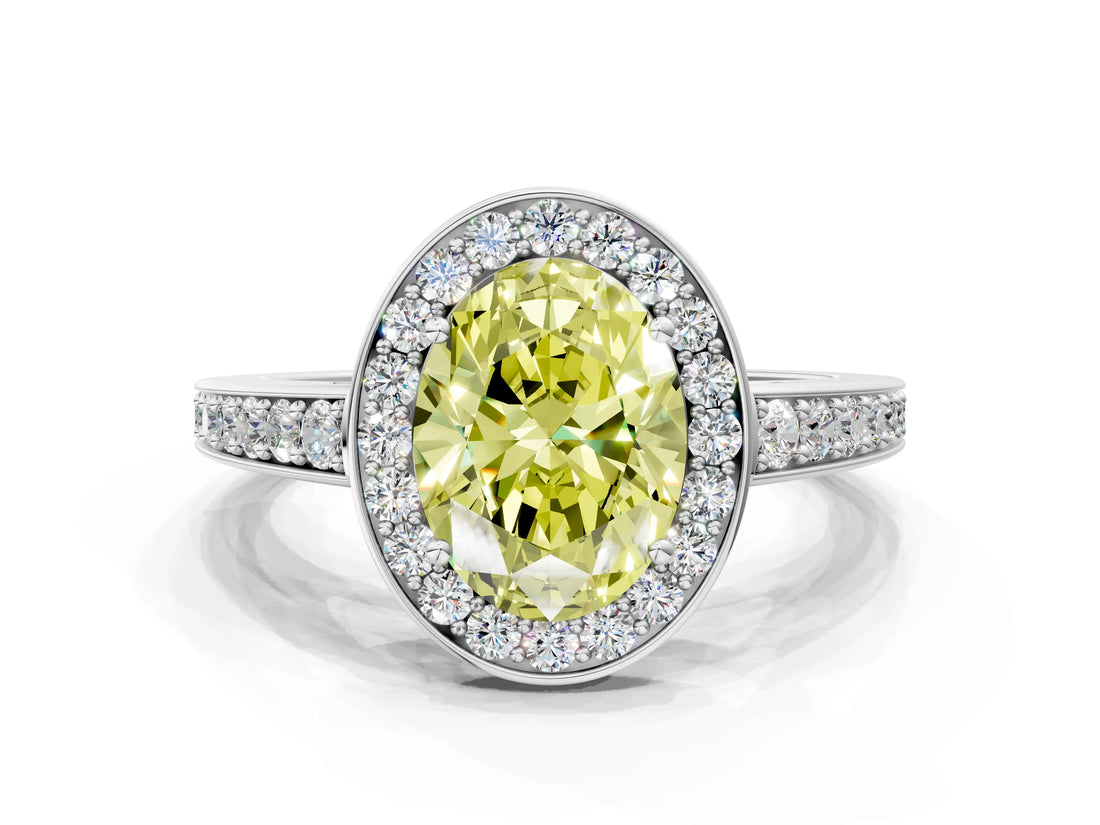 White gold Fancy Yellow Oval  Halo Pavé Diamond Engagement Ring with Bezel Setting_49