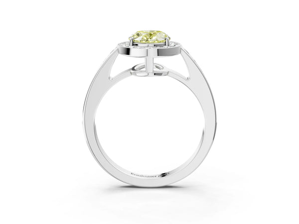 White gold Fancy Yellow Oval  Halo Pavé Diamond Engagement Ring with Bezel Setting