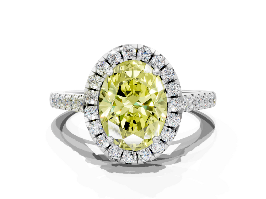 White gold Fancy Yellow Oval  Halo Pavé Diamond Engagement Ring with Four-Prong Setting_3