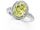 White gold Fancy Yellow Oval  Halo Pave Band Solitaire Ring with Prong Setting_115