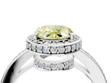 White gold Fancy Yellow Oval  Halo Pave Band Solitaire Ring with Prong Setting_118