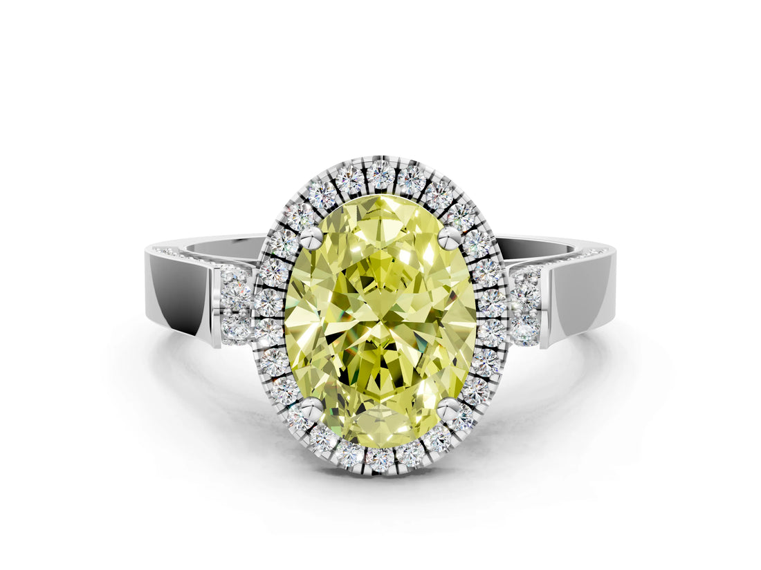 White gold Fancy Yellow Oval  Halo Pave Split Shank Prong Setting Ring_81
