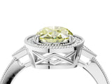 White gold Fancy Yellow Oval  Halo Round Diamond Milgrain Pave Engagement Ring_12