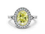 White gold Fancy Yellow Oval  Halo Round Diamond Milgrain Pave Engagement Ring_27