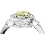 White gold Fancy Yellow Oval  Halo Round Diamond Milgrain Pave Engagement Ring_31