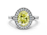 White gold Fancy Yellow Oval  Halo Round Diamond Milgrain Pave Engagement Ring_9