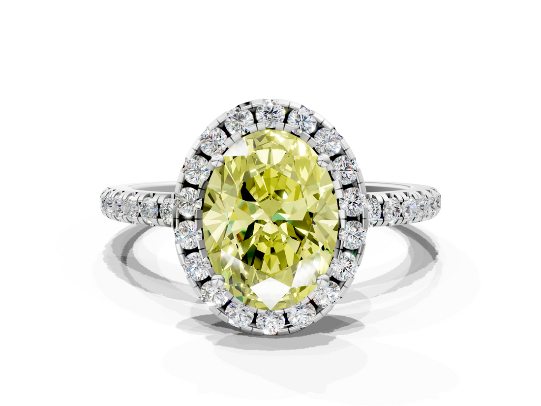 White gold Fancy Yellow Oval  Halo Round Diamond Pavé Band Four-Prong Ring_3
