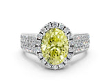 White gold Fancy Yellow Oval  Halo Round Diamond Pave Band with Prong Setting_12