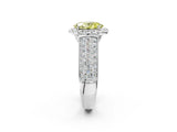 White gold Fancy Yellow Oval  Halo Round Diamond Pave Band with Prong Setting_14