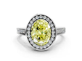 White gold Fancy Yellow Oval  Halo Solitaire Diamond Ring with Pave Band and Bezel Setting_49