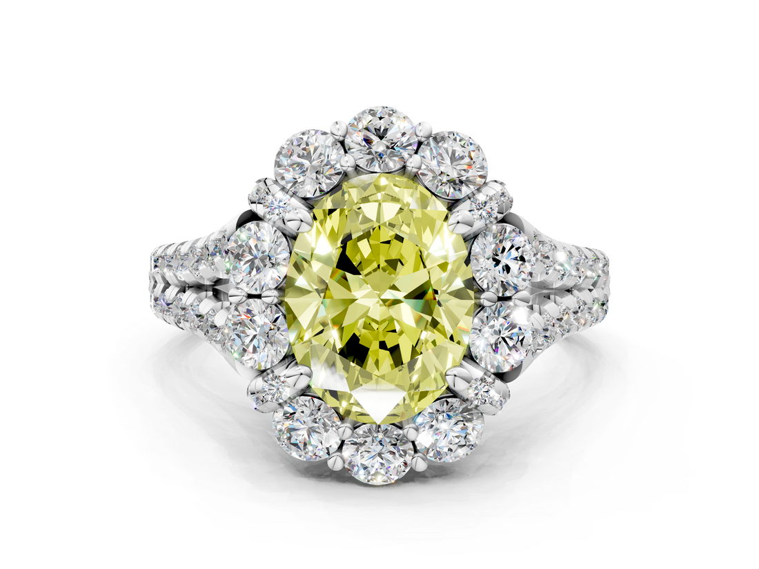 White gold Fancy Yellow Oval  Halo Split Shank Diamond Engagement Ring with Pave Band and Four-Prong Setting_55