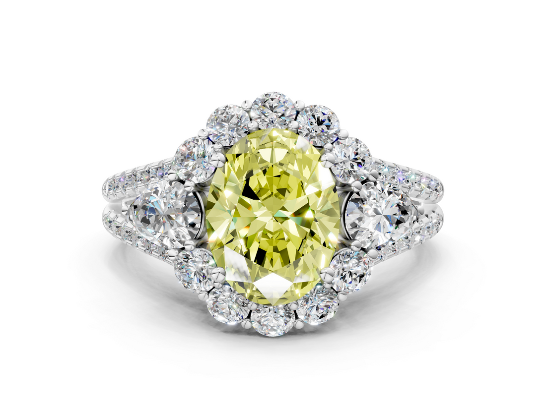 White gold Fancy Yellow Oval  Halo Split Shank Diamond Engagement Ring with Prong Setting_20