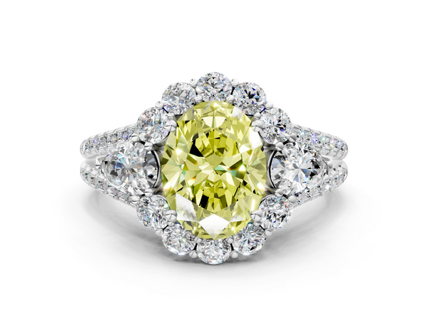 White gold Fancy Yellow Oval  Halo Split Shank Diamond Engagement Ring with Prong Setting