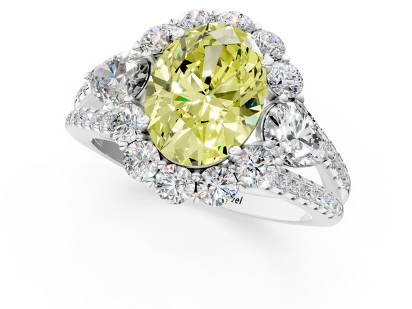 White gold Fancy Yellow Oval  Halo Split Shank Diamond Engagement Ring with Prong Setting
