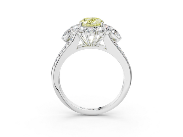 White gold Fancy Yellow Oval  Halo Split Shank Diamond Engagement Ring with Prong Setting