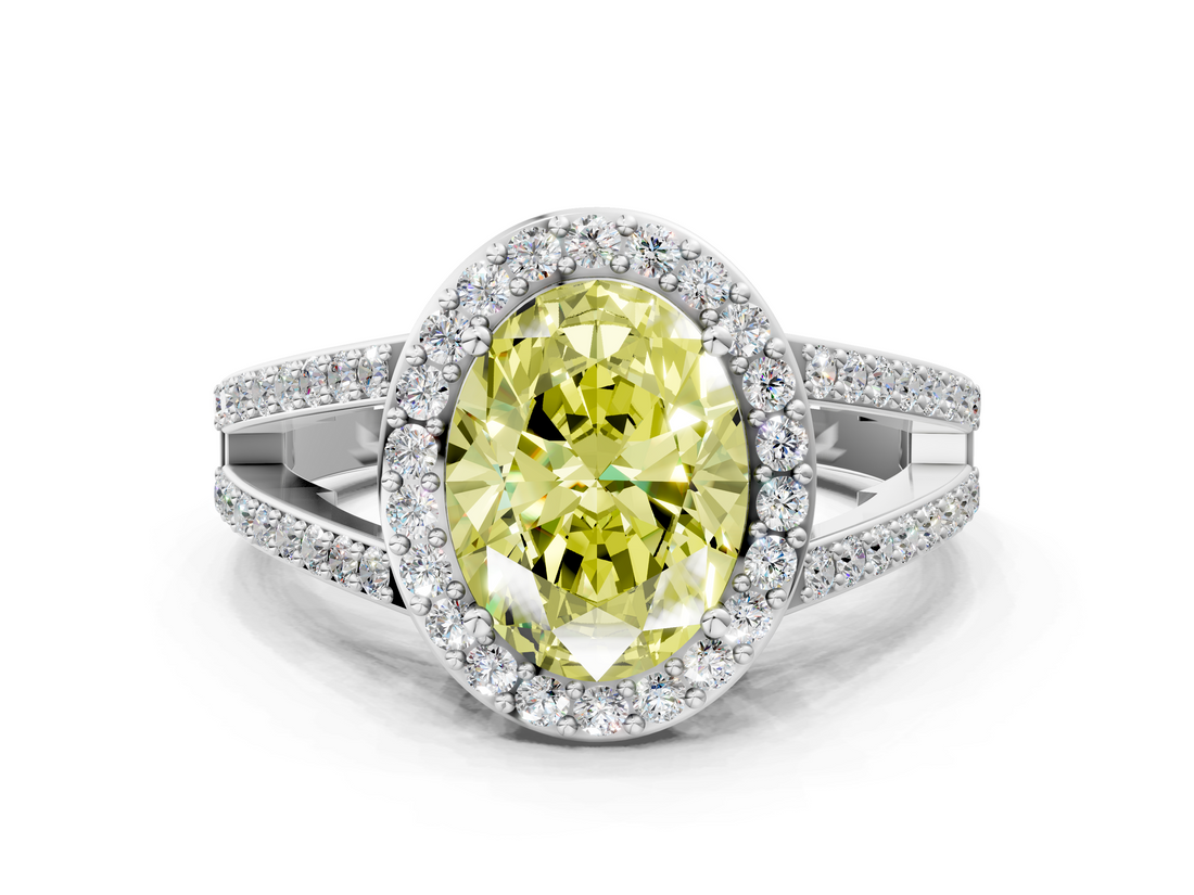 White gold Fancy Yellow Oval  Halo Split Shank Diamond Ring with Four-Prong Setting_32
