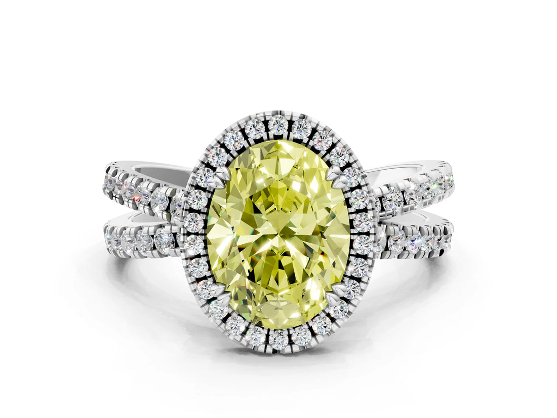 White gold Fancy Yellow Oval  Halo Split Shank Diamond Ring with Pavé Setting_38