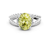White gold Fancy Yellow Oval  Halo Twisted Band Four-Prong Ring_50