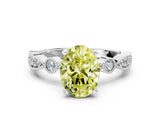 White gold Fancy Yellow Oval  Milgrain Bezel Diamond Engagement Ring with Solitaire Prong Setting_155