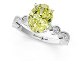 White gold Fancy Yellow Oval  Milgrain Bezel Diamond Engagement Ring with Solitaire Prong Setting_156
