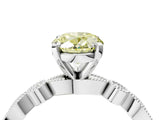 White gold Fancy Yellow Oval  Milgrain Bezel Diamond Engagement Ring with Solitaire Prong Setting_158