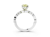 White gold Fancy Yellow Oval  Milgrain Bezel Diamond Engagement Ring with Solitaire Prong Setting_158