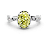 White gold Fancy Yellow Oval  Milgrain Marquise Diamond Twist Band Ring_62