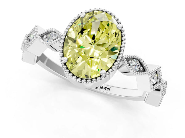 Platinum Fancy Yellow Oval  Milgrain Marquise Diamond Twist Band Ring