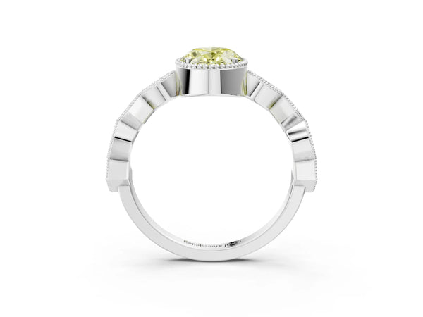 Platinum Fancy Yellow Oval  Milgrain Marquise Diamond Twist Band Ring