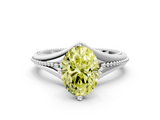 White gold Fancy Yellow Oval  Solitaire Beaded Band Six-Prong Setting