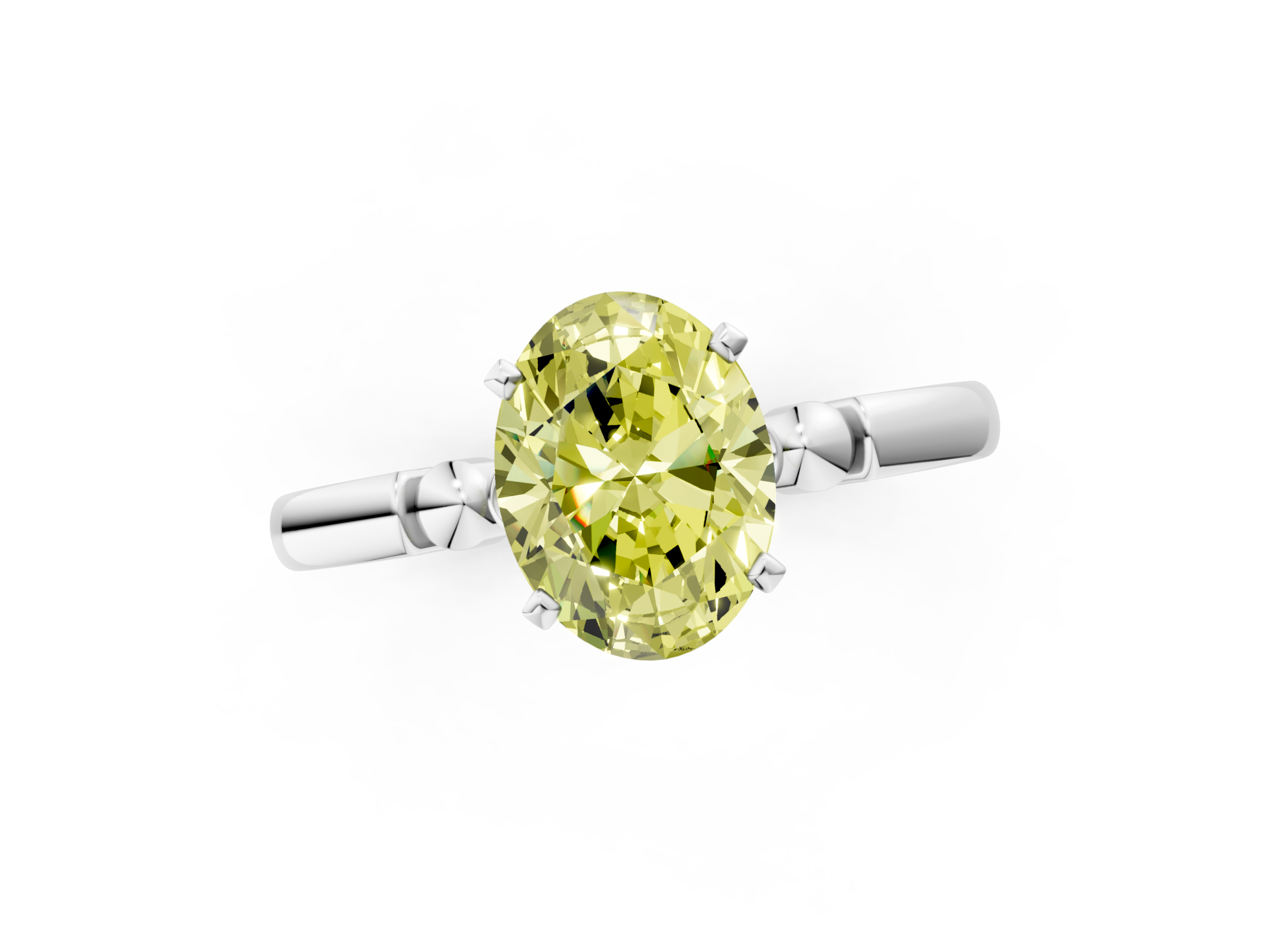 White gold Fancy Yellow Oval  Solitaire Beaded Band with Four-Prong Setting_24