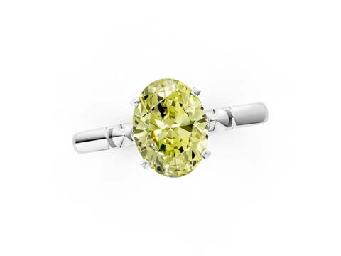 White gold Fancy Yellow Oval  Solitaire Beaded Band with Four-Prong Setting_24