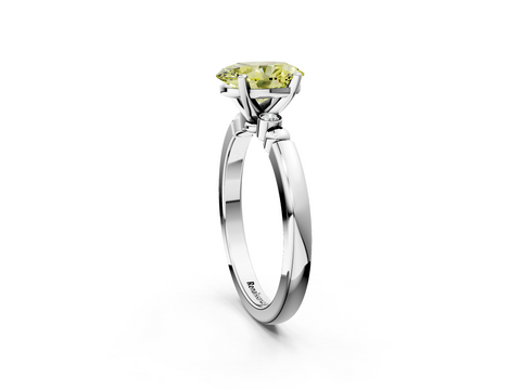 White gold Fancy Yellow Oval  Solitaire Beaded Band with Four-Prong Setting_26