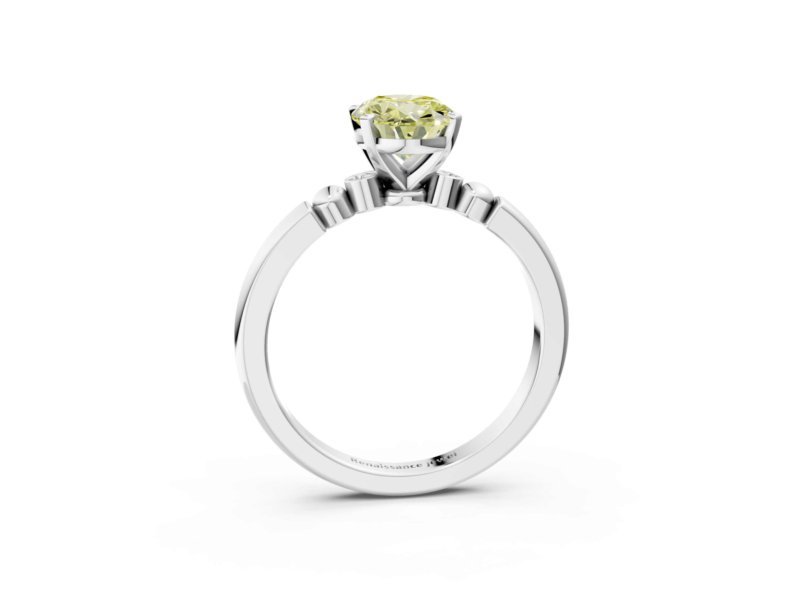 White gold Fancy Yellow Oval  Solitaire Beaded Band with Four-Prong Setting_27