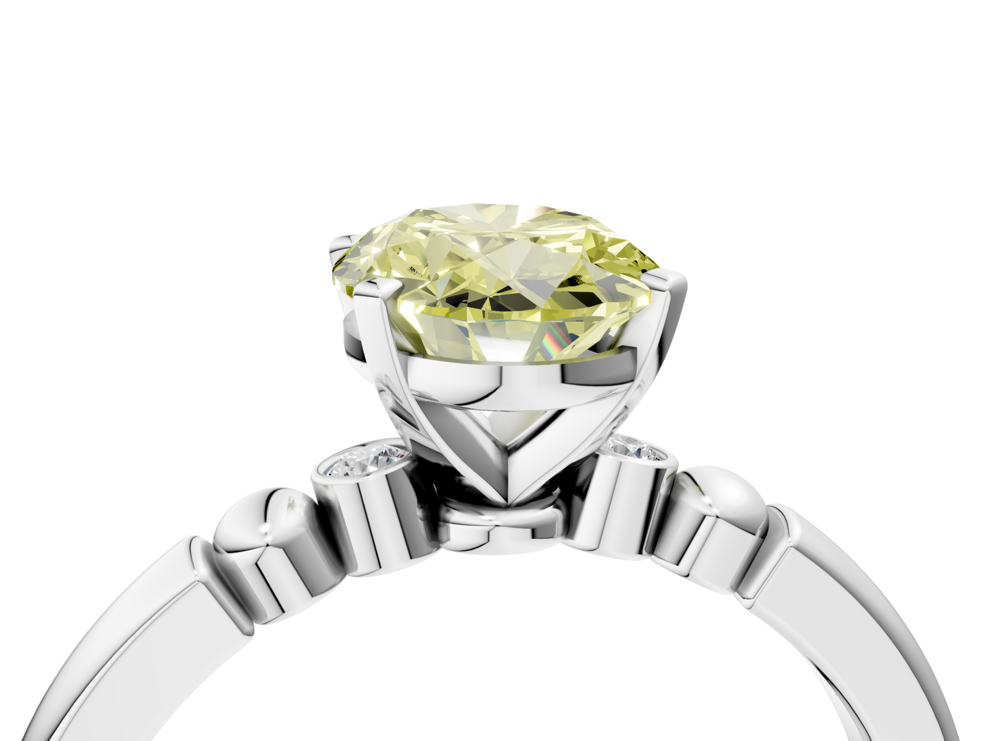 White gold Fancy Yellow Oval  Solitaire Beaded Band with Four-Prong Setting_28