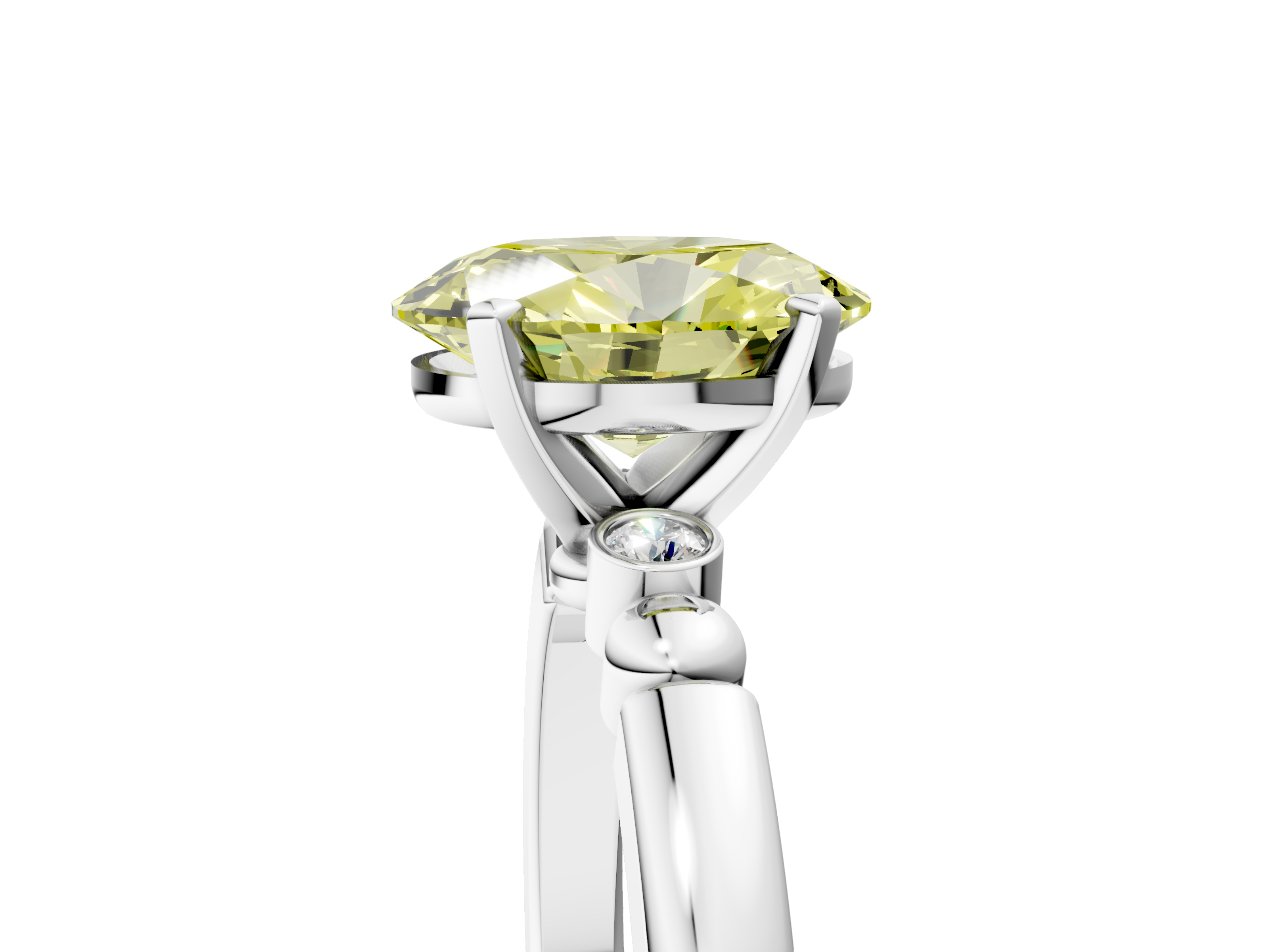 White gold Fancy Yellow Oval  Solitaire Beaded Band with Four-Prong Setting_29