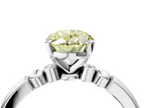 White gold Fancy Yellow Oval  Solitaire Beaded Band with Four-Prong Setting_68