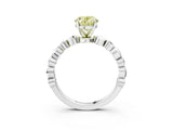 White gold Fancy Yellow Oval  Solitaire Bezel-Set Diamond Ring with Beaded Band and Four-Prong Setting_35
