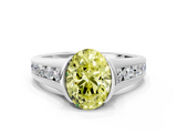 White gold Fancy Yellow Oval  Solitaire Bezel-Set Diamond Ring with Channel-Set Band_36