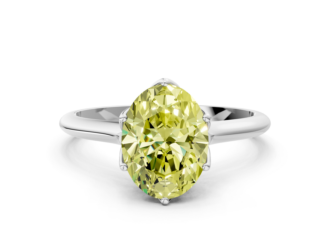 White gold Fancy Yellow Oval  Solitaire Cathedral Diamond Ring with Six-Prong Setting_17